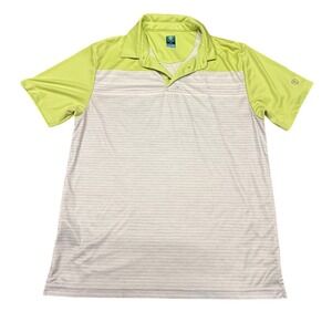 Pro Tour Golf Polo‎ Coolplay Striped Athletic Shirt Chartreuse White Medium